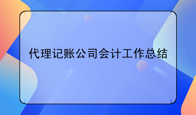 代理记账公司会计工作总结