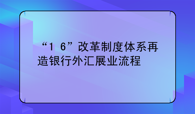 “1+6”改革制度体系再造银行外汇展业流程