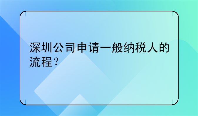 深圳注册一般纳税人