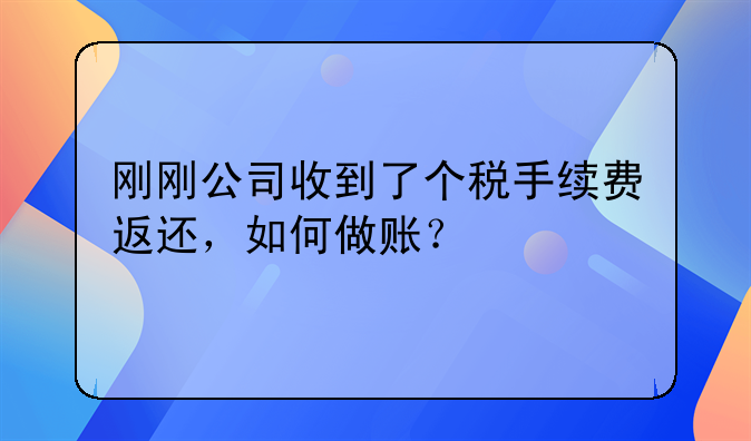 刚刚公司收到了个税手续费返还，如何做账？