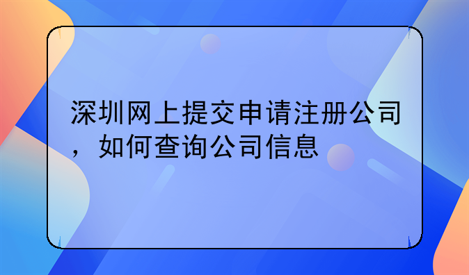 深圳网上提交申请注册公司，如何查询公司信息
